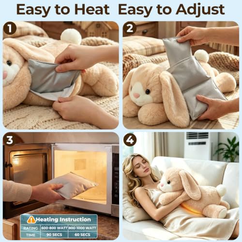 Image of Mewaii Weighted Stuffed Animals for Adults & Kids, 2-5 lbs - 23 inch Heatable Coolable Bunny Plush, Microwavable Adjustable Removable Inner Pad, Realistic Hug Comfort Easter Gift (Cream White)