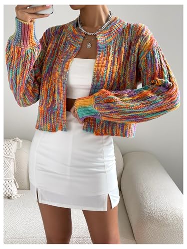 WDIRARA Women's Rainbow Crop Cardigan Sweater Long Sleeve Loose Fit Knitted Top Knitwear2