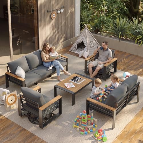 Image of Aoxun Aluminum Patio Furniture Set with Swivel and Rocking Chairs