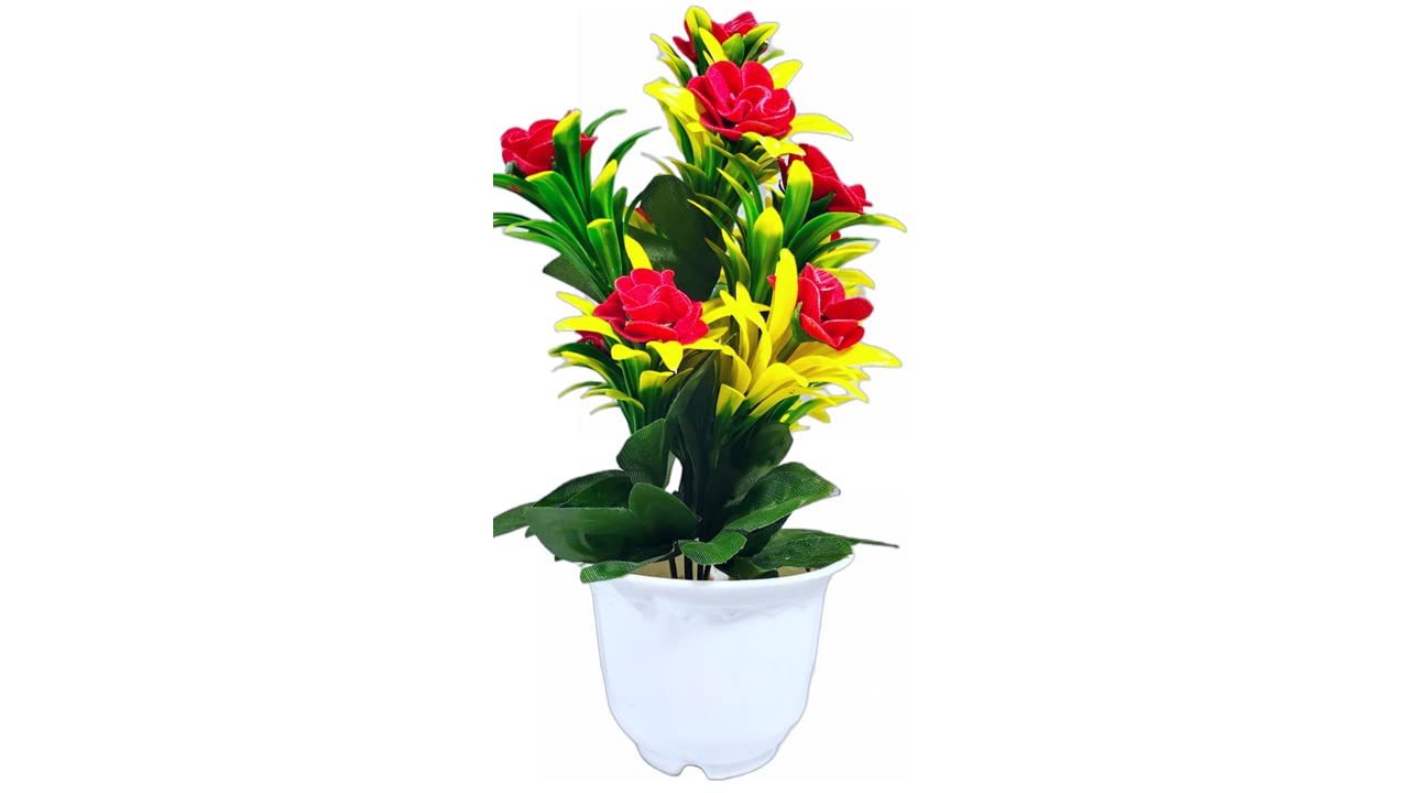 AFQ Artificial Flowers Pot for Home Decor & Office Table Decoration 1 Medium Size Flowers for Decoration