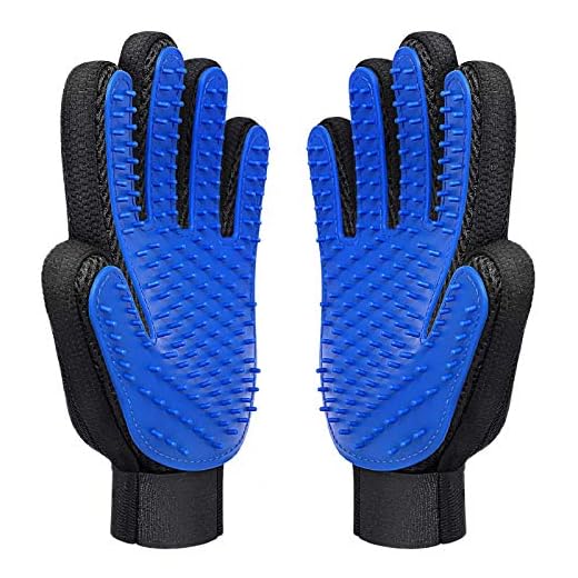 MAZORT Pet Grooming Gloves, Gentle Pet Hair Remover Deshedding Gloves for Pet Dog Cat Grooming, Shedding, Bathing, Massage, Efficient Brushes Magic Mitt Enhanced Five Finger Design