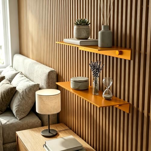 Image of Art3d Floating Shelves for Wood Slat Panels, 11.8 x 4.7 in, 2-Pack, Gold