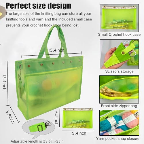 Image of Knitting Bag Large Yarn Storage Organizer,Yarn Bags for Crocheting,Crochet Storage Bags for Crochet Hooks,Knitting Needles,Knit Bags Ideal Knitting & Crochet Gift(Green)