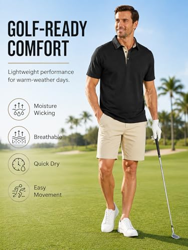 Frevontica Men's Polo Shirts Short Sleeve Lightweight Breathable Moisture Wicking Dry Fit Summer Polo Tee Classic Golf Stylish Tops Business Casual Collared Shirt for Office Travel Weekend Daily Wear — view 3