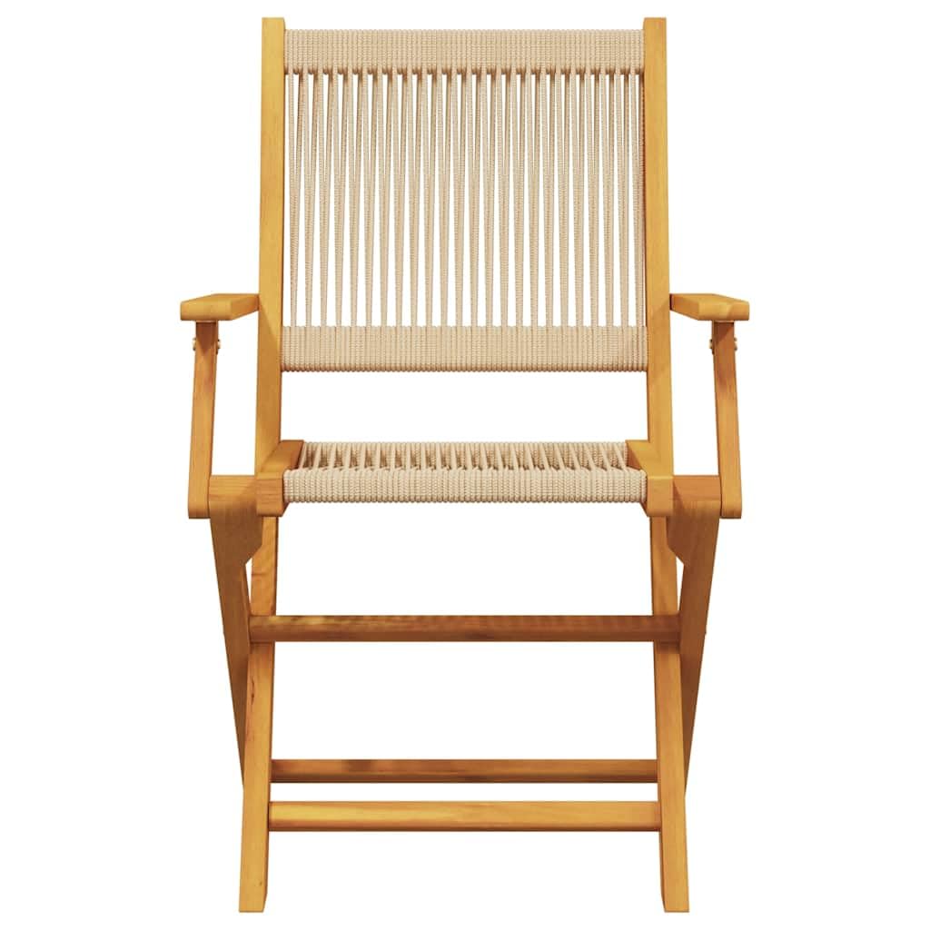 Set da Bistrot 3 Pezzi Pieghevole in Legno Massello di Acacia e PP | Tavolo tondo pieghevole con due sedie beige resistenti per arredare con stile terrazzo, balcone o piccolo giardino.