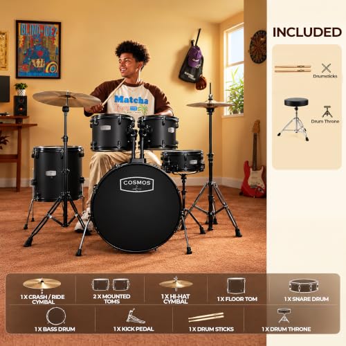 Image of ARCTIC COSMOS 22 inch 5 Piece Acoustic Drum Kit - Black