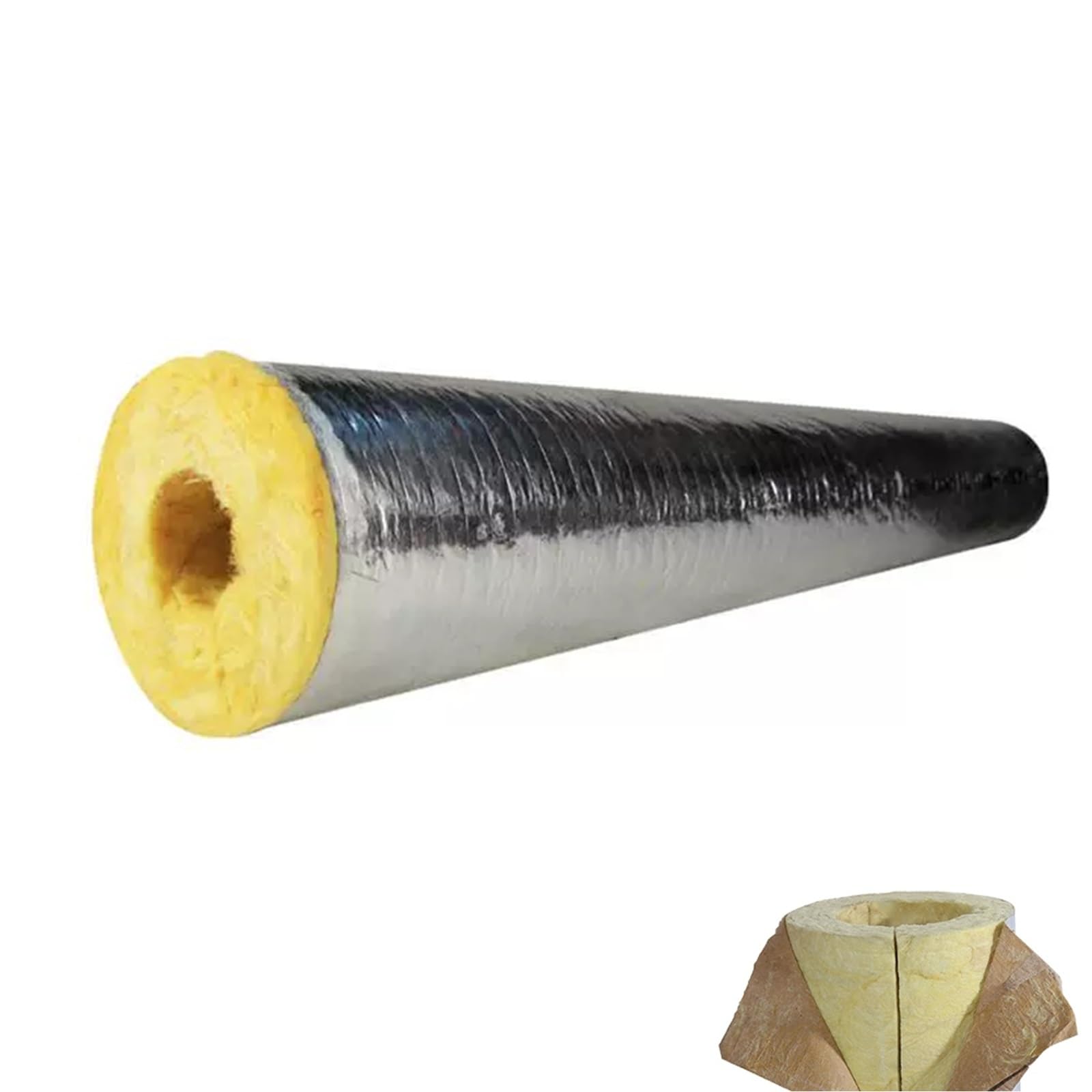 Tubo de espuma aislante de tuberías con papel de aluminio para tuberías al aire libre, aislamiento de lana de roca con diseño de apertura (50 x 43 mm)