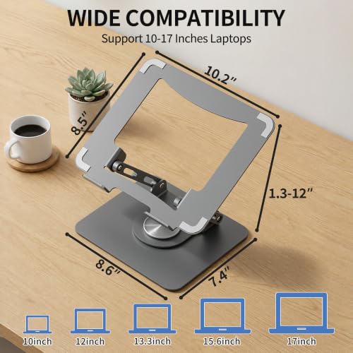 Image of SOUNDANCE Laptop Stand with 360 Rotating Base, Ergonomic Computer Riser for Desk, Adjutable Height Muti-Angle, Foldable Laptop Mount, Stable Metal Holder Support 10-15.6 inch Notebook PC, Silver