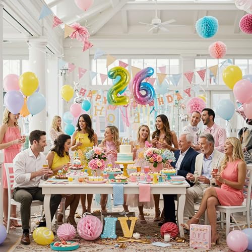 Image of TONIFUL Number Balloon 16 Inch 10 Pcs Colorful 0-9 Birthday Number Balloons | Small Custom Digital Mylar Foil Ballons for Birthday Engagement Graduation Anniversary Baby Shower Party Decorations