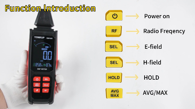Image of EMF Detector, TEMIRUP 5 in 1 Handheld EMF Meter Radiation Detector, Detects EF, RF, MF, WiFi Signal,Temperature, Humidity, Rechargeable EMF Reader with Large Color LCD for Home, Office, Ghost Hunting