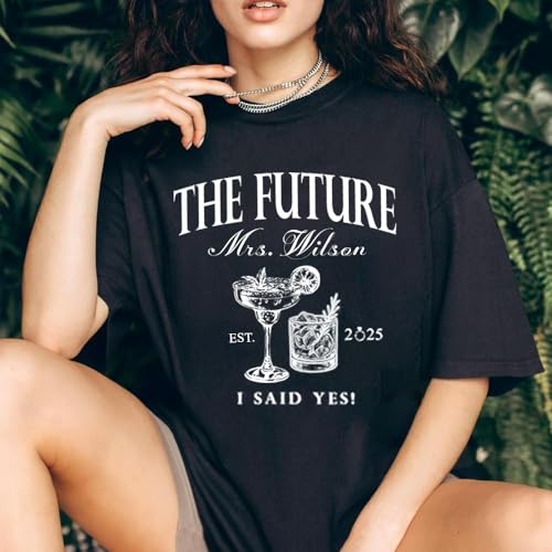 Image of Future Mrs. Engagement Shirt, Personalized Bride to Be T-Shirt with Custom Names and Date, Bridal Shower Gift Idea