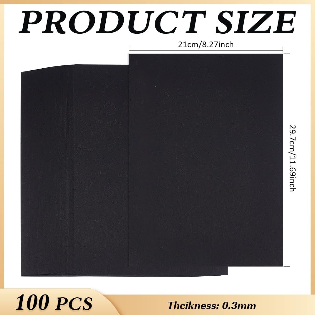 Copertine per Rilegatura A4 29.7x21cm Nere 0.3mm Carta Effetto Pelle 100 Confezione