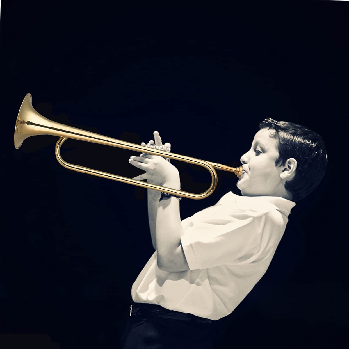 clairon musical,HUIOP Laiton C Bugle Call plaqué or Trompette Corne avec embout Instrument de musique pour débutants School Band Orchestre militaire (18,7 pouces),trompette