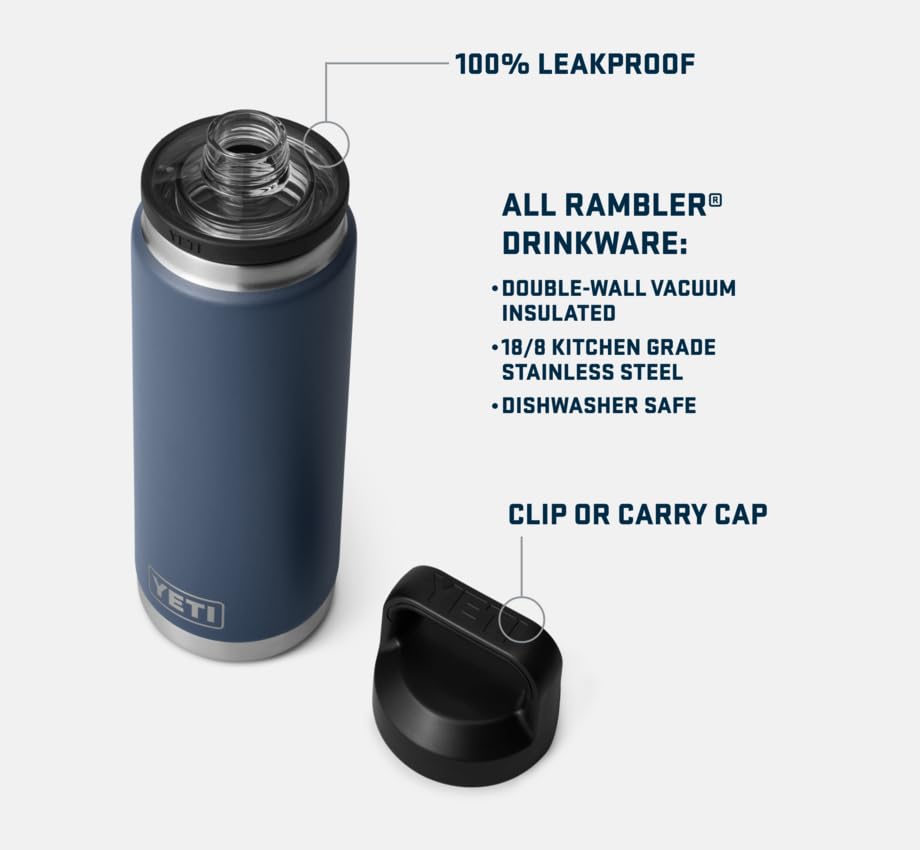 YETI Rambler Bottle Chug, Vaccum Insulated Stainless Steel Bottle with Leakproof Chug Cap, Charcoal, 26 oz (769ml) - Image 3