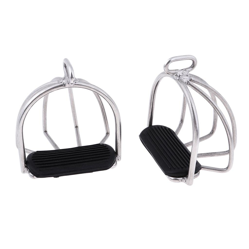 Milageto 2 Piezas Estribo de para Equitación Estribos para Monta Estribos de Acero Inoxidable Estribos con Protección de Jaula con Base de