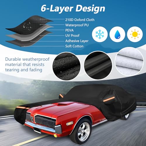 Image of Car Cover for Mercury Cougar 1967-1973,1980-1997 | Waterproof 210D Oxford Cloth and Cotton Cover Outdoor Car Cover with Zipper Windproof Heavy Duty All Weather