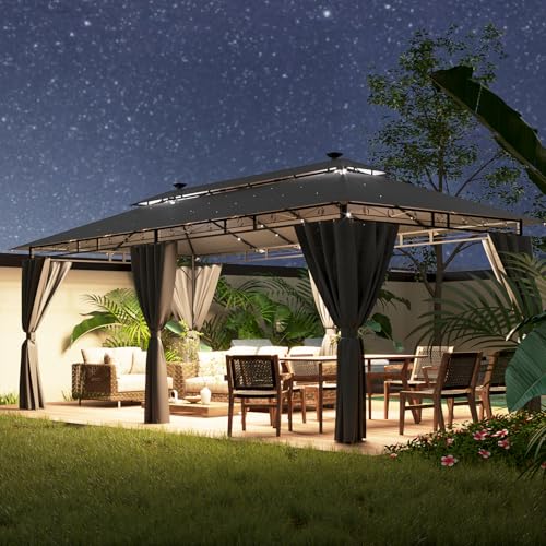 Devoko Tonnelle de Jardin 3x6m avec Lumière LED, Imperméable Deluxe Tonnelle, Tonnelle de Jardin Exterieur à Cadre Métallique, Pergola Exterieur pour 8-10 Personnes, Gris