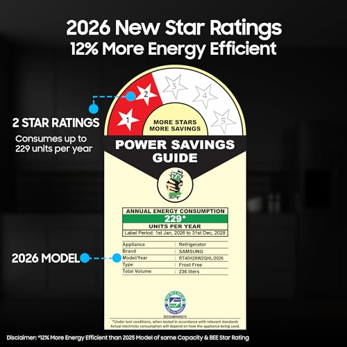 Image of Samsung 236 L, 2 Star, Digital Inverter, Frost Free Double Door Refrigerator (RT40H28W2QHL, Gray Silver, 2026 Model)