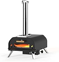 Vista 1 de Horno de pizza para exteriores de 12 pulgadas, hornos de pizza de pellets de madera con piedra giratoria de 360, estufa de pizza portátil exterior