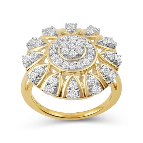 Jewelili Yellow Gold Plated Sterling Silver Halo Engagement Ring | I Color I2 Clarity 1 CTTW Round Lab Grown Diamonds | Ring Size 6, 7 & 8 | Luxury Bridal & Wedding Jewelry for Her | Gift Box Included