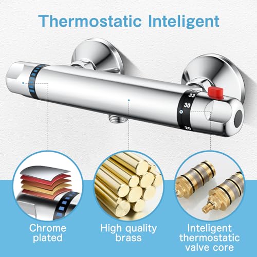 Thermostatic Shower Mixer Bar, AIMOYO Wall Mounted Shower Mixer Valve, Modern Anti Scald Thermostatic Shower Tap - Image 2