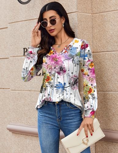Image of Zeagoo Womens Long Sleeve Tops Fall V Neck Shirt Casual Pleated Tunic Top