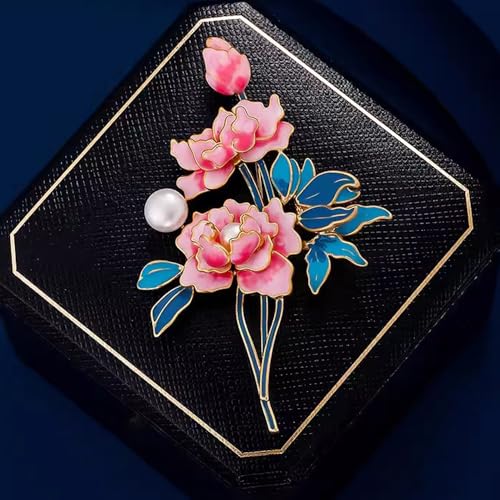 Image of Dainty Flower Brooch Pin for Women Graceful Peony Pearl Enamel Badge Lapel Pin Brightly Colored Corsage Pin Chic Banquet Party Jewelry Dress Accessories Gift