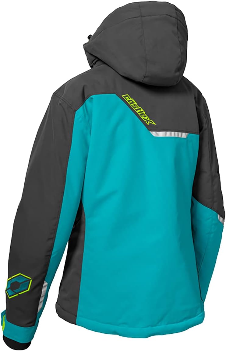 Castle X Women's Powder G3 Snowmobile Jacket w/Fixed 3M Thinsulate (Turquoise/Charcoal/Hi-Vis - Small)
