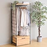 山善(YAMAZEN) ハンガーラック 木製 キャスター付きワゴン付属 ハンガー・棚板高さ調節 連結可能 ワードローブ クローゼット 一人暮らし 幅65.5×奥行43.5×高さ161cm 組立品 オーク/サンドブラック MWSW-16603CB(OAK/SBK)