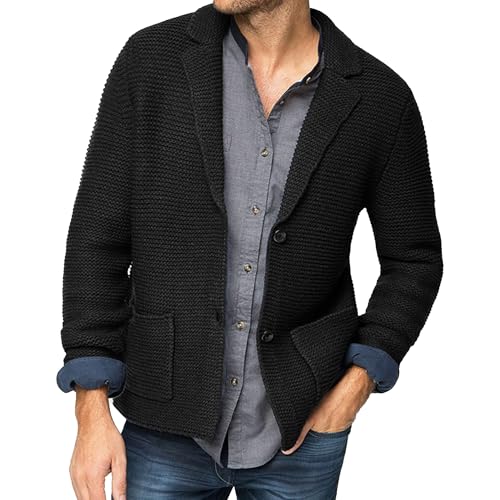 Men's Casual Knit Blazer Suit Jackets Knit Blazer Sport Coat with Pockets Slim Fit Knitwear Cardigan Sweater