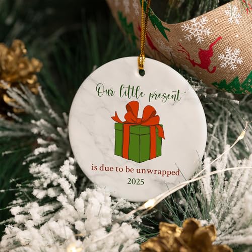 Image of Expecting Baby Christmas Ornaments, Our Little Present is Due to be Unwrapped Ornament 2025, Pregnancy Announcement Ornament for Mom Dad, New Baby Birth Ornaments, Expecting Parents Keepsakes (02)