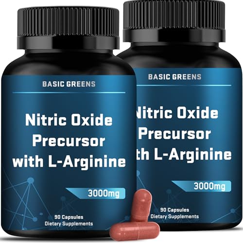 BASIC GREENS L-Arginine 3000mg Nitric Oxide Supplement for Men and Women &ndash; Non-GMO Vegan Capsules...