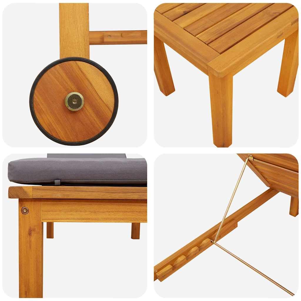 Set 3 Pz Lettini da Sole e Tavolino in Legno Massello di Acacia | Arredo relax da esterno per giardino e terrazza, con schienale reclinabile e pratico tavolino d'appoggio.