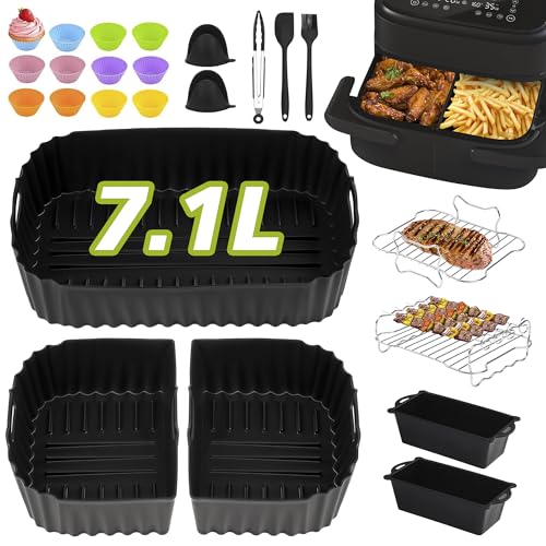 Ninipie 28 Pezzi Teglie in Silicone Accessori per Friggitrice ad Aria Philips Air Fryer Serie 1000 Singolo/Doppio Cestello Flexi 7.1L, Silicone Liners Mould per Philips Airfryer Flexi (NA154/00)