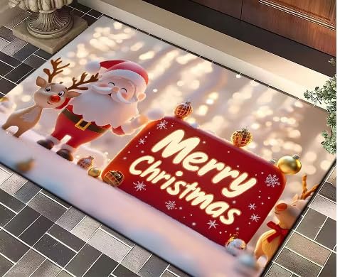 MIFKLMV Christmas Decorative Doormat Xmas Doormat Santa Snowflakes Door Mat Christmas Snowman Welcome Mat Festive Indoor Outdoor Welcome Mat for Christmas Decor