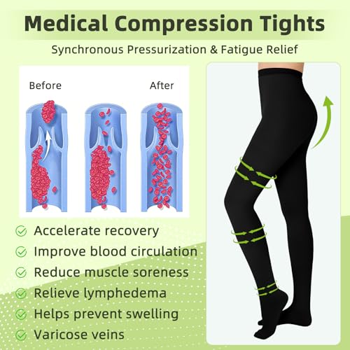 Image of 15-20mmHg Compression Pantyhose Stockings for Women & Men, 2 Pairs | Medical Graduated Compression Leggings Tights, Support Hose for Varicose Veins, Edema, DVT, Lipedema, Swelling