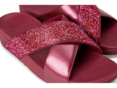 Image of FitFlop Womens Lulu Crystal-Mix Metallic Cross Slides All Black Sandal