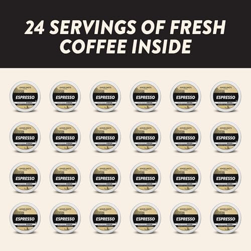 Image of Angelino's Coffee Espresso Dark Roast Coffee Pods, 24 Count - Bold Italian Style Blend, K Cup Compatible for Keurig - Dark Chocolate & Caramel Notes, Smooth with No Bitterness, Perfect for Lattes