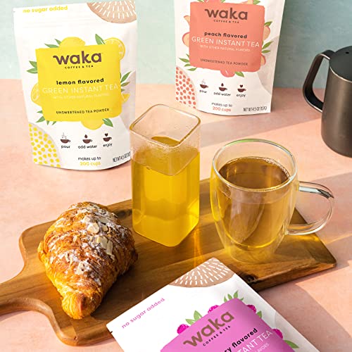 Waka Quality Instant Tea — Unsweetened 3 Bag Tea Combo — 100% Tea Leaves — Raspberry Flavored, Peach Flavored, Lemon Flavored, 4.5 Oz Per Bag #TOP1