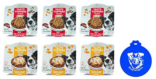 Applaws Taste Toppers Wet Dog Food Terrine in 2 Flavors: (3) Beef with Liver, Peas & Carrot and (3) Chicken Breast with Pumpkin (6 Cups Total, 3.5 Ounces Each) Plus Silicone Lid