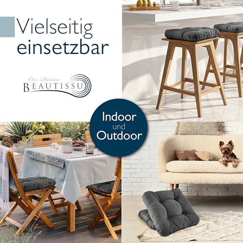Beautissu 4er Set Premium Stuhlkissen 40x40 cm Anthrazit – UV-beständig & Robust Sitzkissen Outdoor 8 cm dick Polster für Balkonstühle – Gartenstuhl Sitzpolster Stuhl Kissen Indoor – HighLux SK