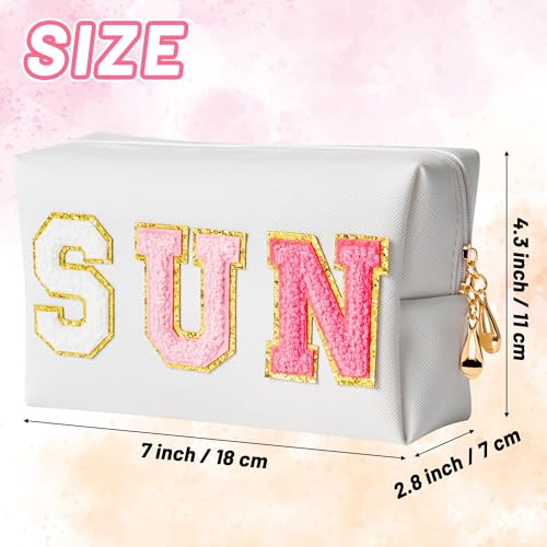 Preppy Patch Sun Cosmetic Bag Summer Sunscreen PU Leather Toiletry Makeup Bag Portable Waterproof Makeup Pouch Travel Summer Beach Pouch Daily Use Zipper Purse for Women Girls Birthday Gifts2