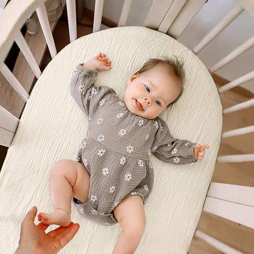 Image of lulumoon Baby Muslin Bassinet Sheets: Cotton Bassinet Sheets Neutral for Boys and Girls - Fitted for Oval Rectangle or Hourglass