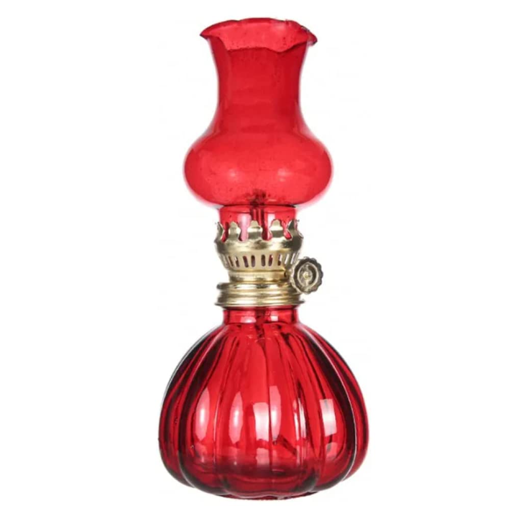 Kerosene lamp, 7.5in Lamp Pumpkin Shaped Vintage Clear Paraffin for Indoor Outdoor(Red)