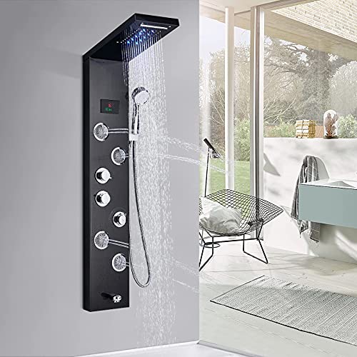 TVTIUO-Columna-Ducha-Hidromasaje-LED-Panel-De-Ducha-5-Funcion-con-Pantalla-LCD-4-boquillas-Sistema-de-Ducha-Montaje-en-Pared-Acero-InoxidableNegro