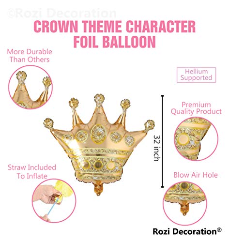 Image of Rozi Decoration Golden Crown Foil Balloons for Birthday, Baby Shower, Achievement, Graduation Theme Party Decorations Pack of 5 Pcs