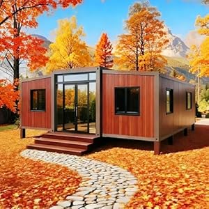 Prefab Tiny Home for Sale, 20ft Foldable Tiny Houses to Live in for Adults with 2 Bedrooms, 1 Fully Equipped Bathroom & Kitchen, Expandable Container House Prefabricated Mobile Modular Home