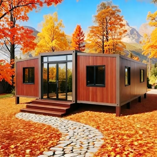Prefab Tiny Home for Sale, 20ft Foldable Tiny Houses to Live in for Adults with 2 Bedrooms, 1 Fully Equipped Bathroom & Kitchen, Expandable Container House Prefabricated Mobile Modular Home