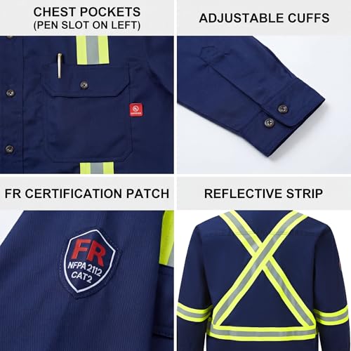 Image of Ousafeve FR Shirts for Men Hi Vis 6.5oz Flame Resistant Welding Shirts | UL Certified, Loose Fit, 100% Cotton, NFPA2112 CAT2 Arc Flash Rated, Fire Retardant Shirt for Men