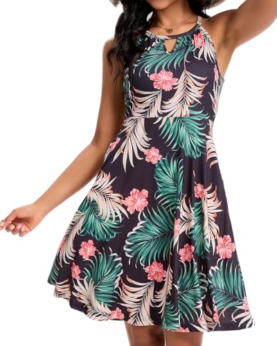Image of ANYFITTING Built in Bra Halter Dresses for Women 2026 Summer Pockets Dress Flowy Midi Sundresses Beach Vacation